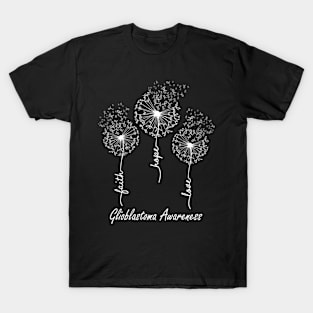 Glioblastoma Awareness  Faith  Love Gray Dandelion T-Shirt